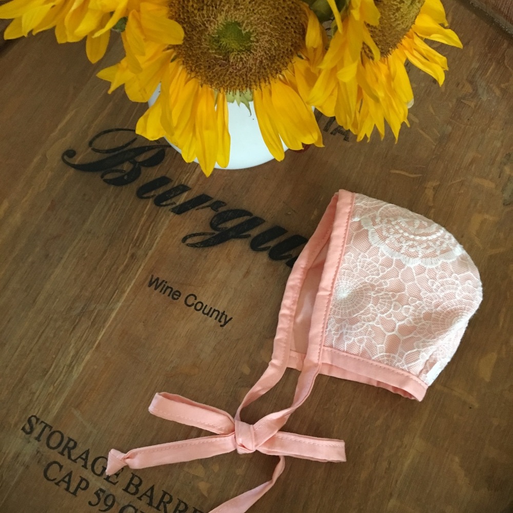 Stella + Wilbur Lace Overlay Baby Bonnet (0-3 mo)